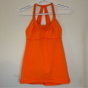 Lululemon Scoop Me Up Tank in Pizzaz, bright orange, cutout detail, shelf bra, 4